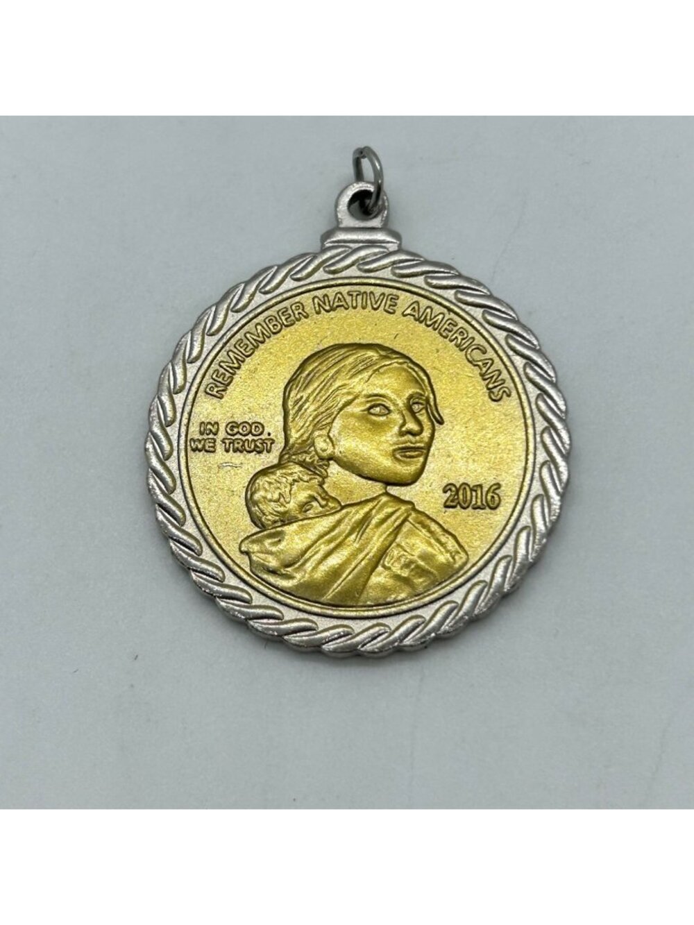Native American Sacagawea Code Talker Coin Pendant Necklace Gold/Silver-tone